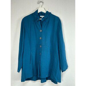 Habitat Womens Ruffled Collar Button-Front Shirt Jacket Large Blue Lightweight